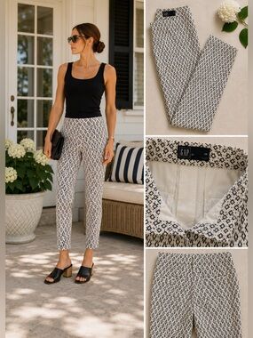 Gap Womens Size 0R Slim Crop Pants Black Ivory Geometric Print Tapered